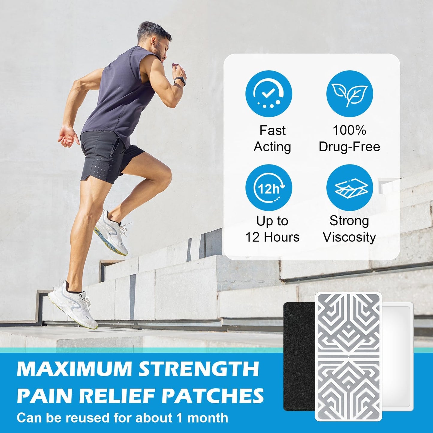 Reusable Pain Relief Patches for Sore Muscle, Includes 3 Adhesives, 1 Patch & 1 Carry Bag, Pain Patches for Neck, Back,Foot, Knee etc, Large&Fast Acting, Easy Adhesive Application Pain Patch-0304 SKAYAH