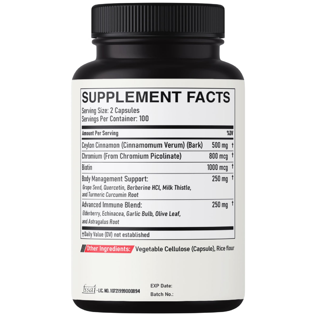 DEDICAD 13in1 Ceylon Cinnamon Capsules - 200 Capsules with Chromium Picolinate, Biotin, Grape Seed, Elderberry & More DEDICAD