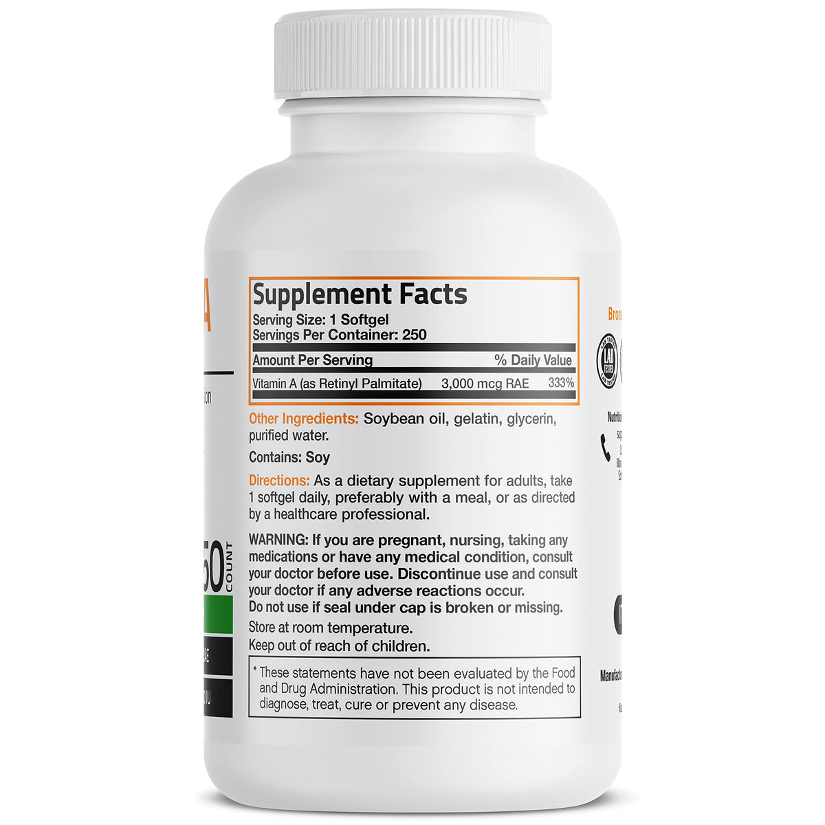 Bronson Vitamin A 10,000 IU Premium Non-GMO Formula Supports Healthy Vision Bronson