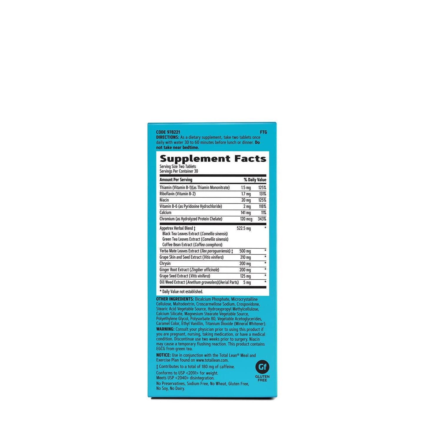 GNC Total Lean Appetrex Control | Clinically Shown to Reduce Calorie Intake | 60 Tablets GNC