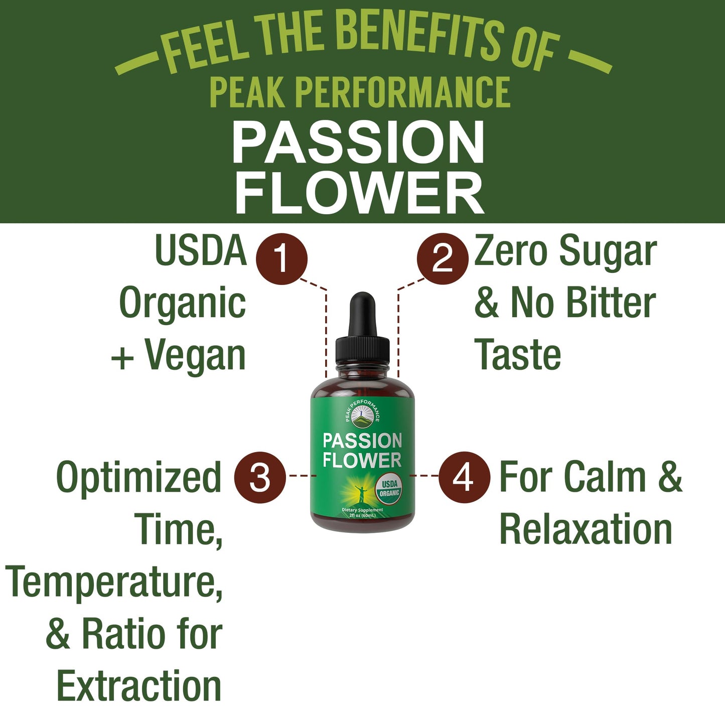 USDA Organic Passion Flower Extract Vegan Liquid Drops with High Bioavailability for Women and Men. Organic Passionflower Supplement with Zero Sugar and Gluten Free. for Calm, Relaxation Support. Peak Performance