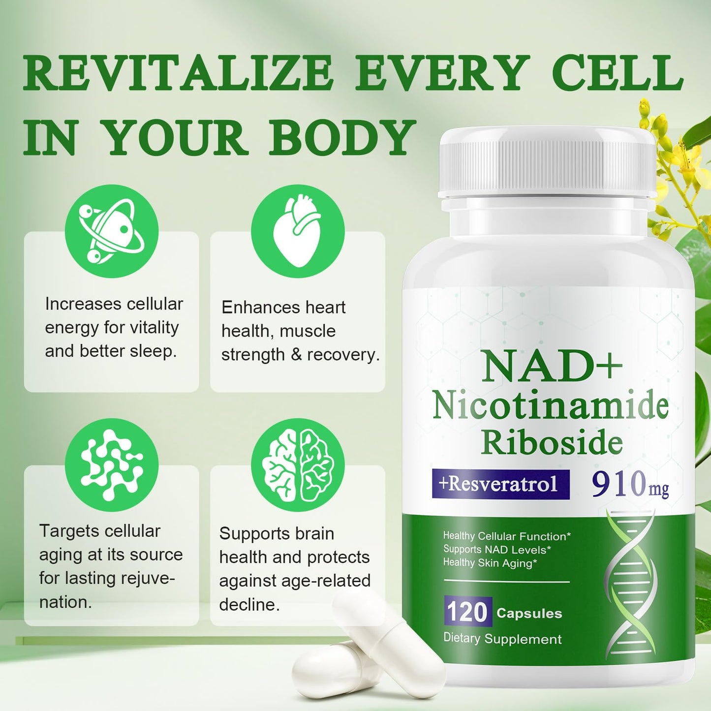 A r b c r n 120 Capsules NAD+ Supplement,NAD Nicotinamide Riboside Resveratrol 910mg for Men and Women, NR Supplement for Energy Anti-Aging Focus A r b c r n