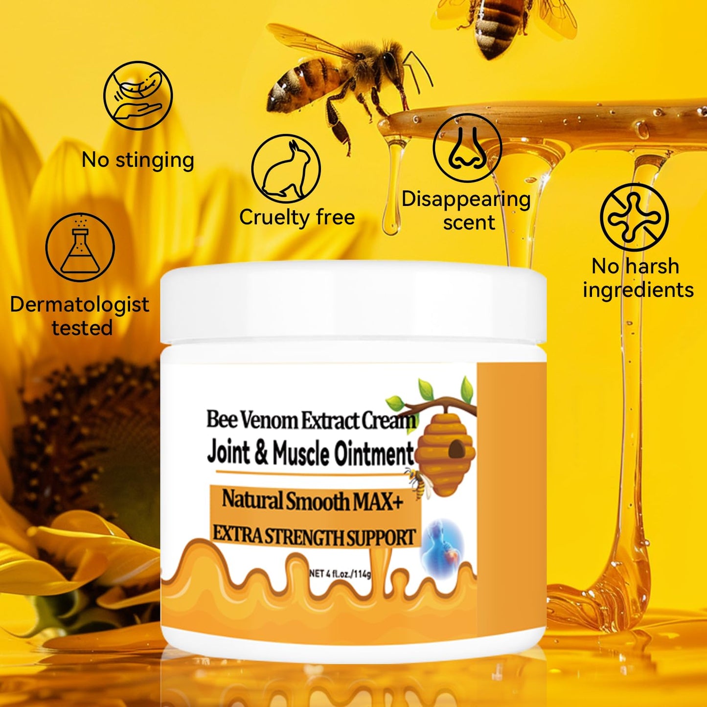 WONDROUSZ Bee Venom Joint Cream, Extra Strength Muscle & Bone Soothing Ointment, for Shoulder, Back, Neck, Hands, Feet, Leg, Knees, Ankle, Arthritis, Meniscus, for Adults, Seniors WONDROUSZ