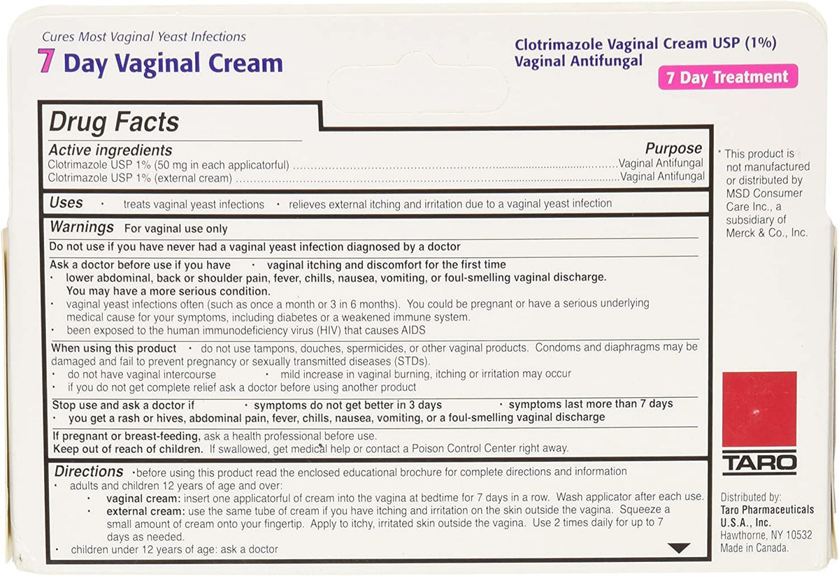 Taro Clotrimazole 7 Vaginal Cream 45 g (Pack of 6) TARO