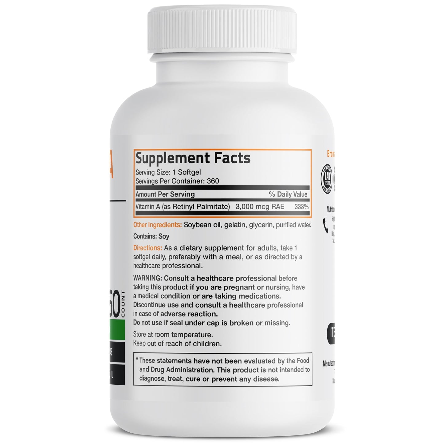 Bronson Vitamin A 10,000 IU Premium Non-GMO Formula Supports Healthy Vision & Immune System and Healthy Growth & Reproduction, 360 Softgels Bronson
