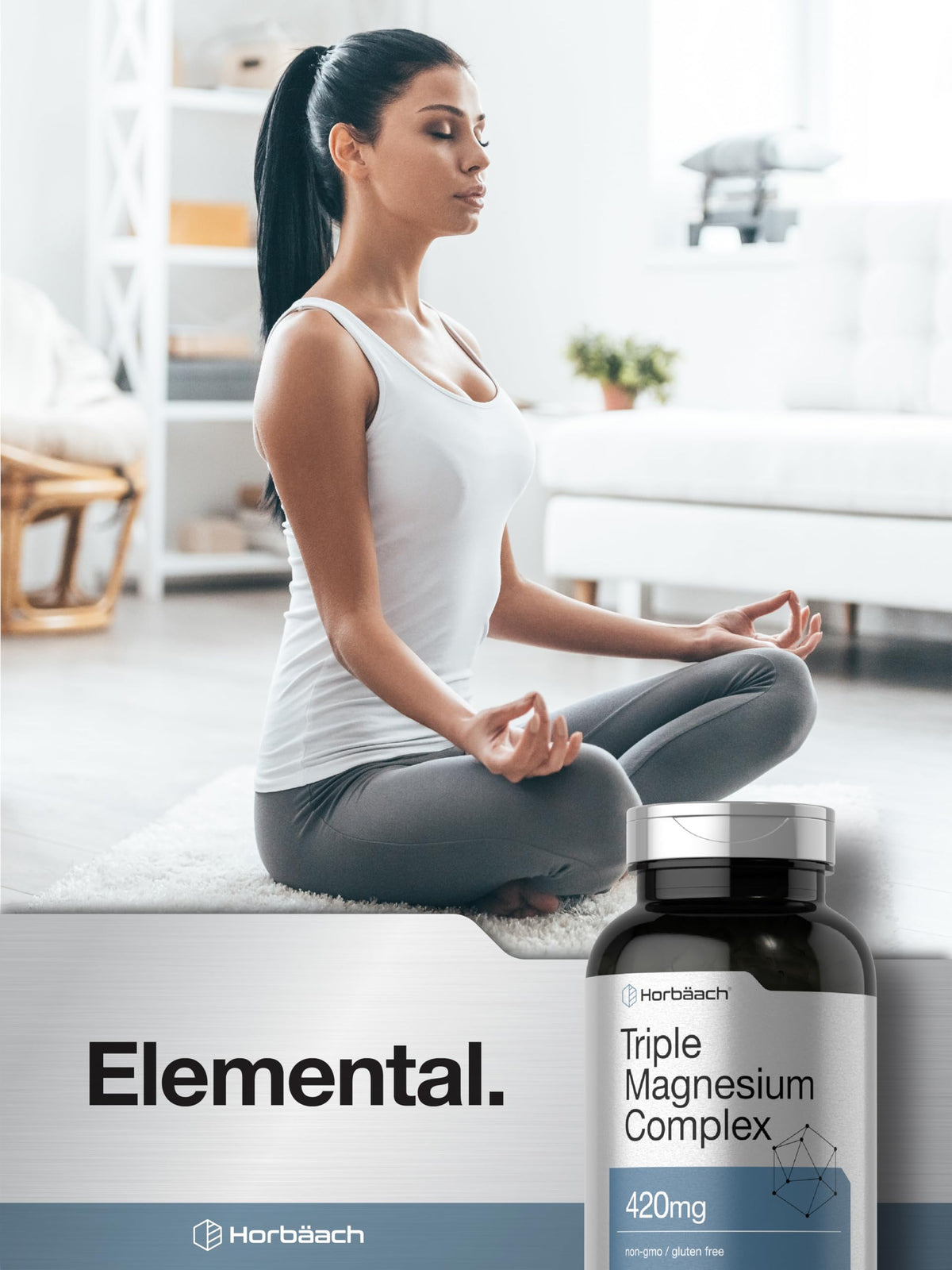 Horbäach Triple Magnesium Complex | 420 mg | 250 Capsules | Non-GMO and Gluten Free Formula | Magnesium Oxide, Citrate, and Aspartate Dietary Supplement Horbäach