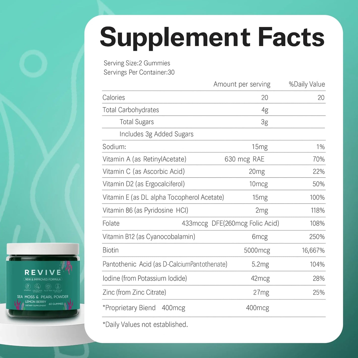 Neonomicon Balmbare Revive Gummies for Hair Loss - Sea Moss Gummies with Vitamin C, Vitamin E, Aloe Vera, Pearl Powder Supports Faster Hair Growth Neonomicon