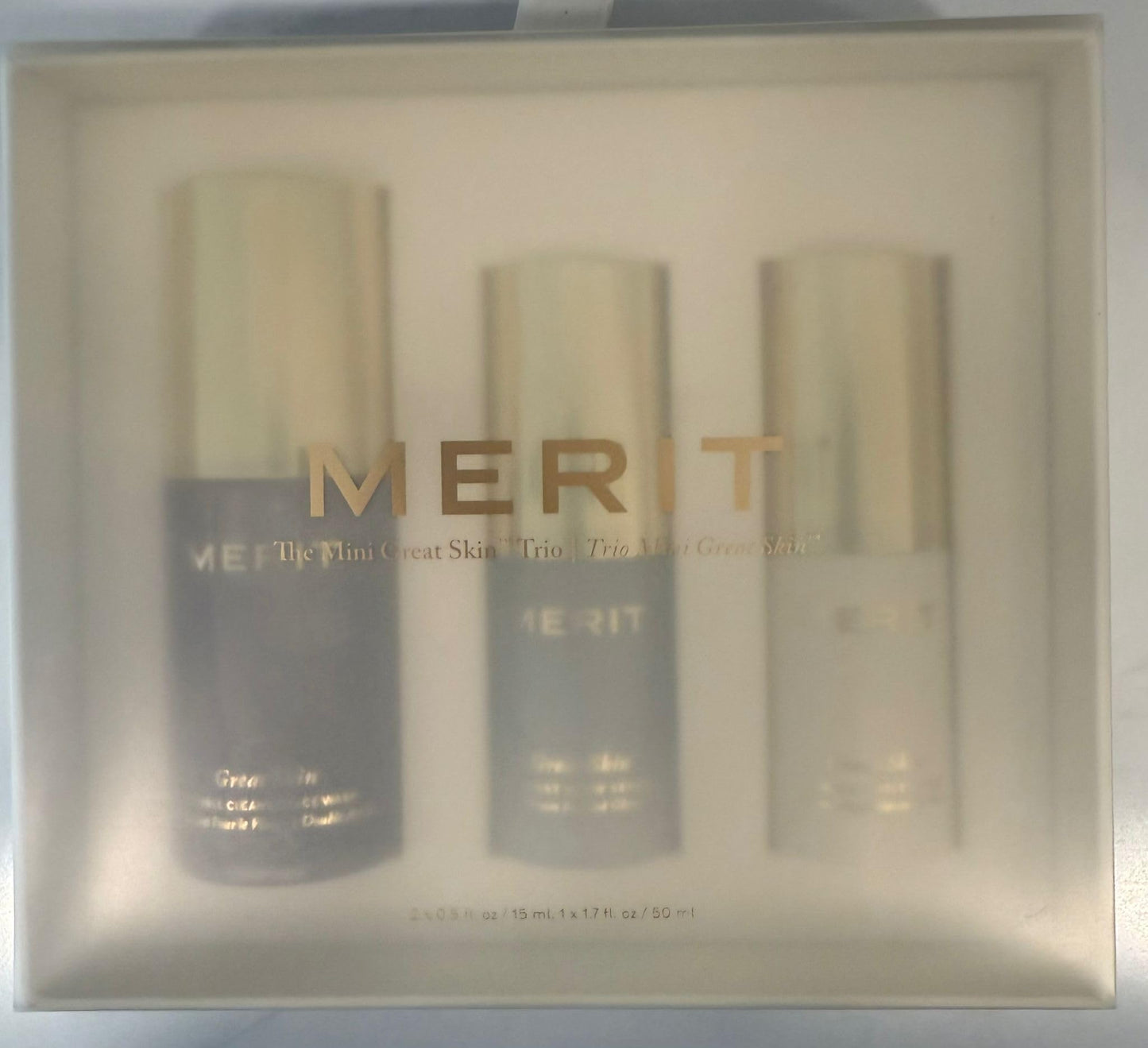 MERIT The Mini Great Skin Trio – Limited Edition Skincare Set with Double Cleanse Face Wash (15 ml), Instant Glow Serum (15 ml), and Priming Moisturizer (50 ml) Merit