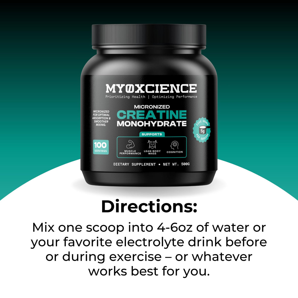 MYOXCIENCE Micronized Creatine | Supports Muscle Performance, Lean Body Mass, & Cognition | 100 Servings MYOXCIENCE
