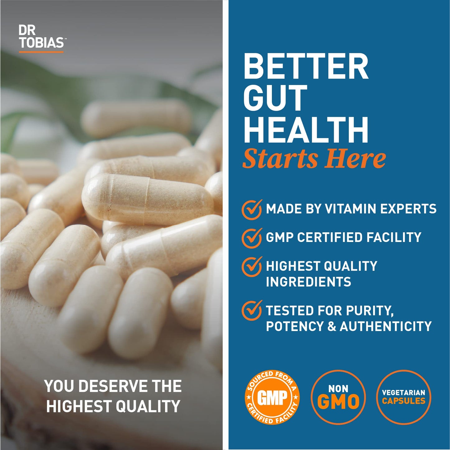 Dr. Tobias Deep Immune Probiotic + Prebiotic for Immune & Gut Health | Spore Forming Probiotics + Prebiotics | Synergetic Support for Digestion & Immune Health | Shelf Stable | 60 Capsules