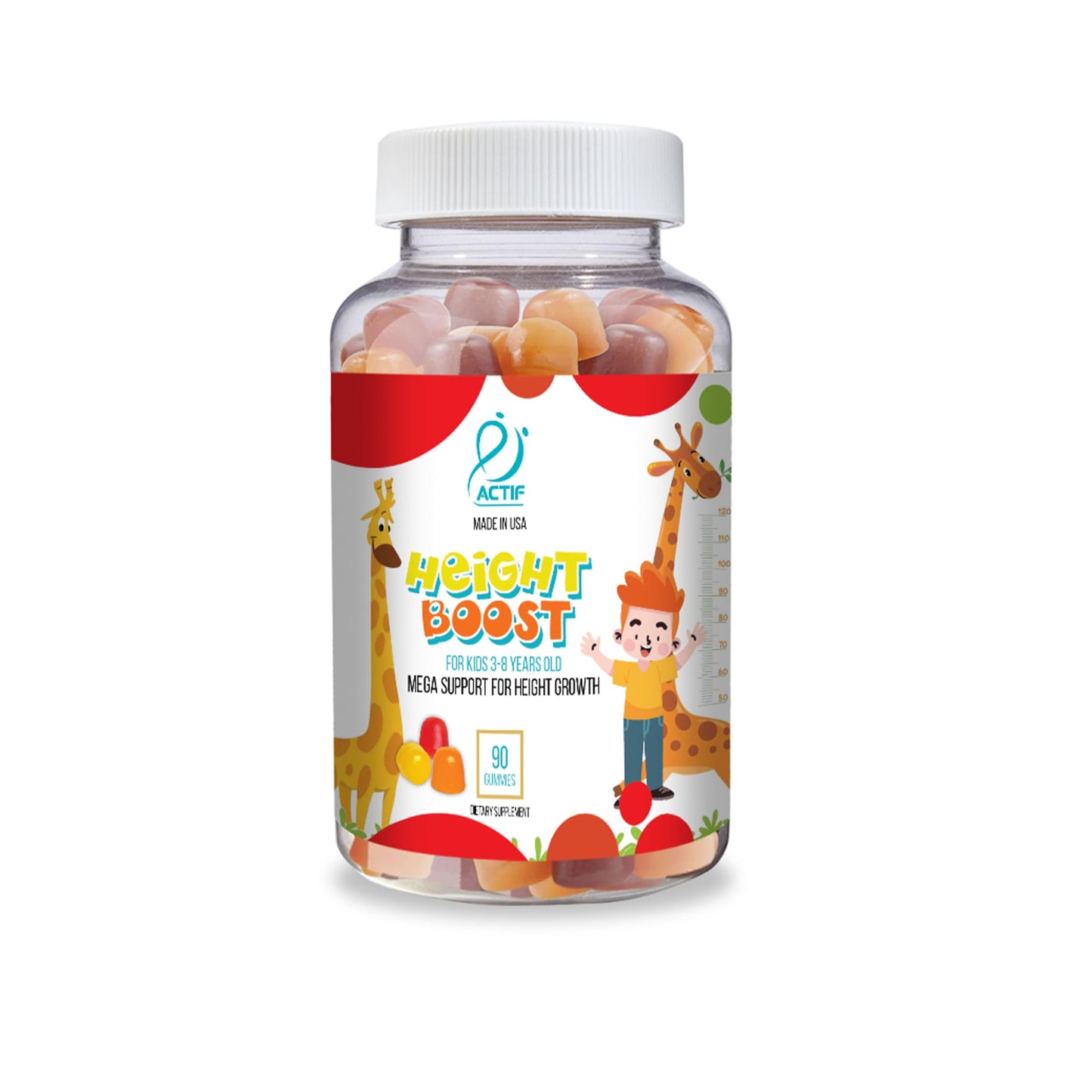 Actif Height Boost Mega Support for Kids 3-8 Years Old, Height Growth with 10+ Factors, 60 Gummies, Strawberry Flavor, Get Tall Fast Formula ACTIF