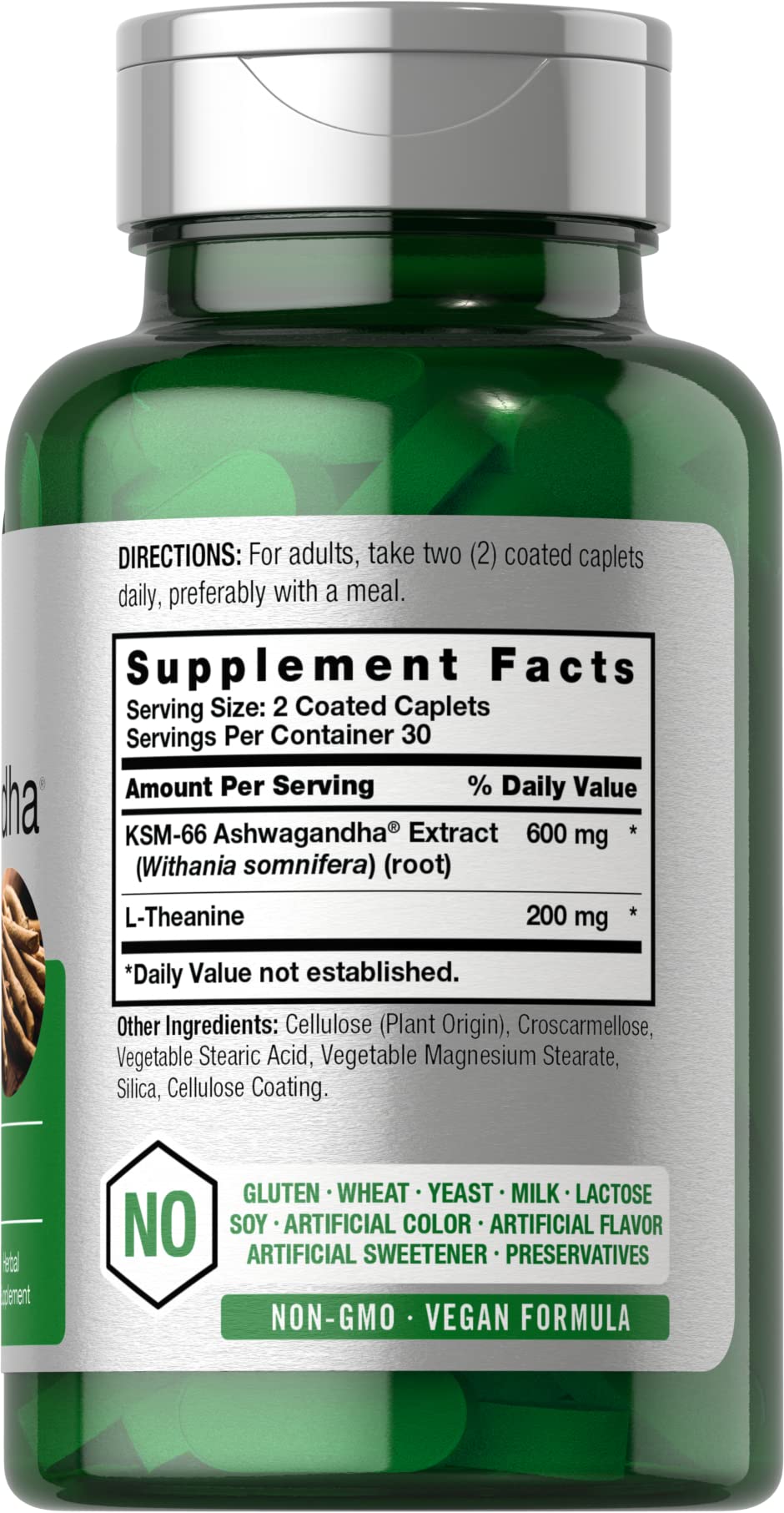 Horbäach KSM-66 Ashwagandha 600mg | with L-Theanine | 60 Coated Caplets | Vegan, Non-GMO, Gluten Free Complex Supplement Horbäach