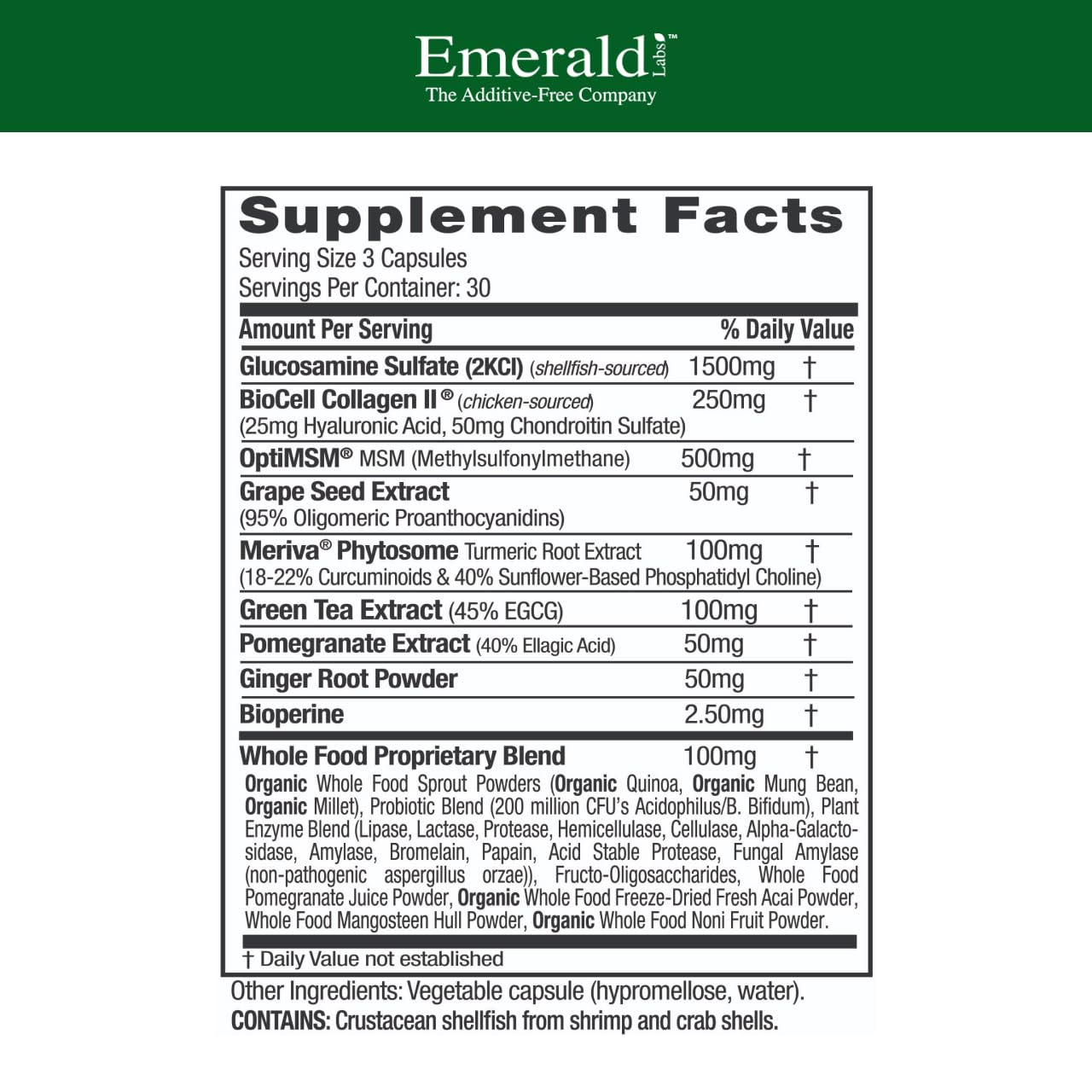EMERALD LABS Joint Health - Biocell II Collagen, OptiMSM, Glucosamine, Meriva Turmeric Curcuminoids & More - Joint Health, Mobility & Flexibility Support* - 90 Vegetable Capsules (30-Day Supply) EMERALD LABS
