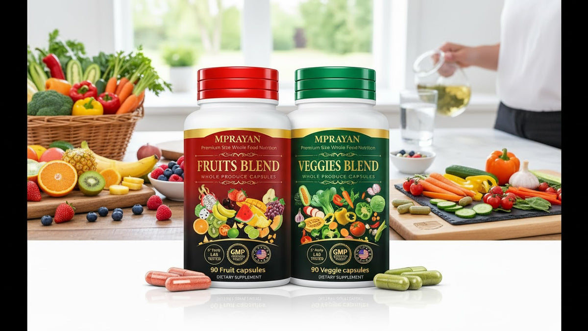 MPRAYAN Fruits and Veggies Capsules - 90 Fruits + 90 Veggies - Whole Food Superfood Supplement - Daily Greens Vitamins & Minerals - Plant Based Nutrition - Vegan Non-GMO - 180 Capsules MPRAYAN