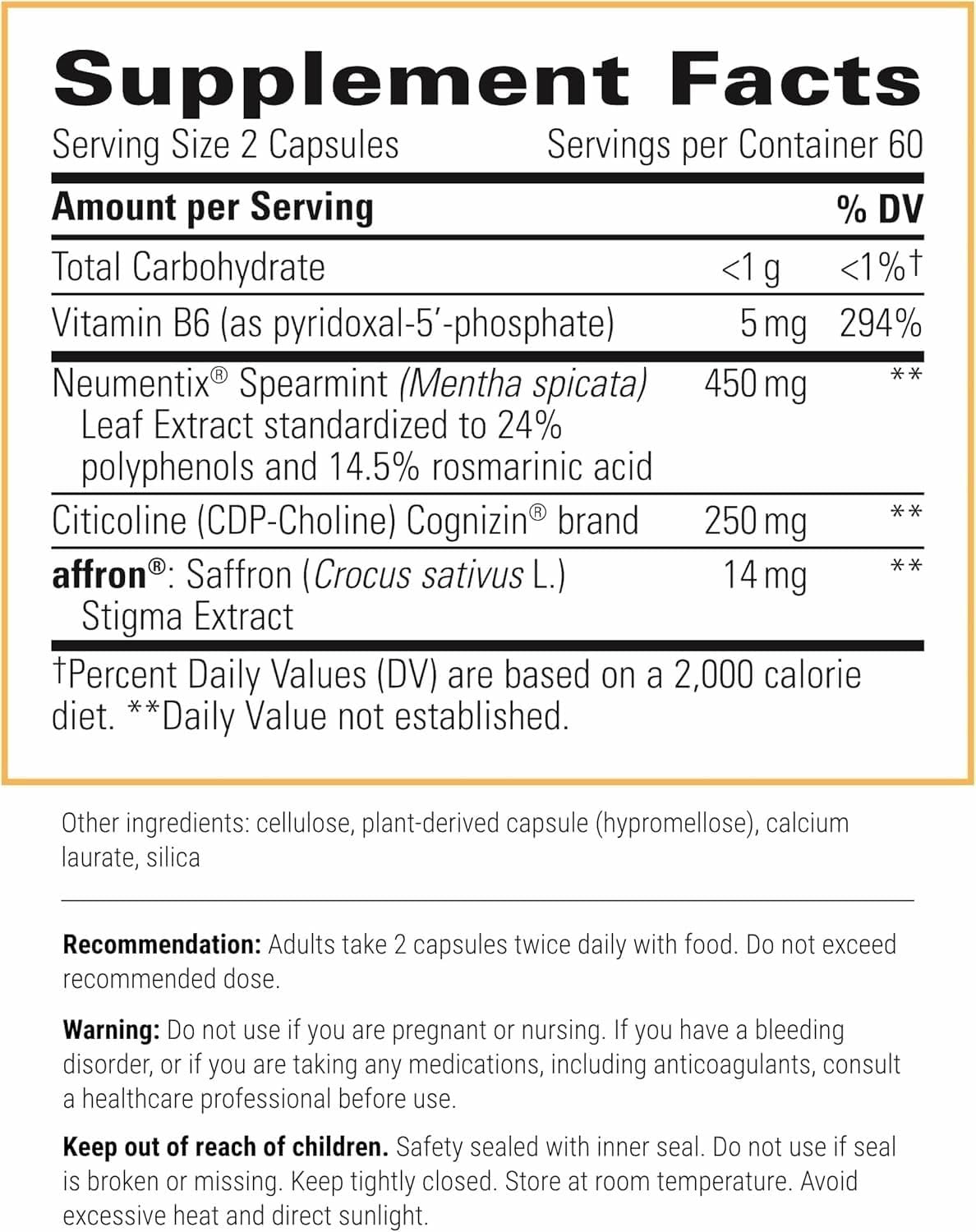 Integrative Therapeutics Neurologix - Brain Health Supplement* - Non-Stimulant Nootropic Supplement for Focus* - Memory Support* - Vegan, Gluten-Free & Dairy-Free - 120 Capsules (60 Servings) Integrative Therapeutics
