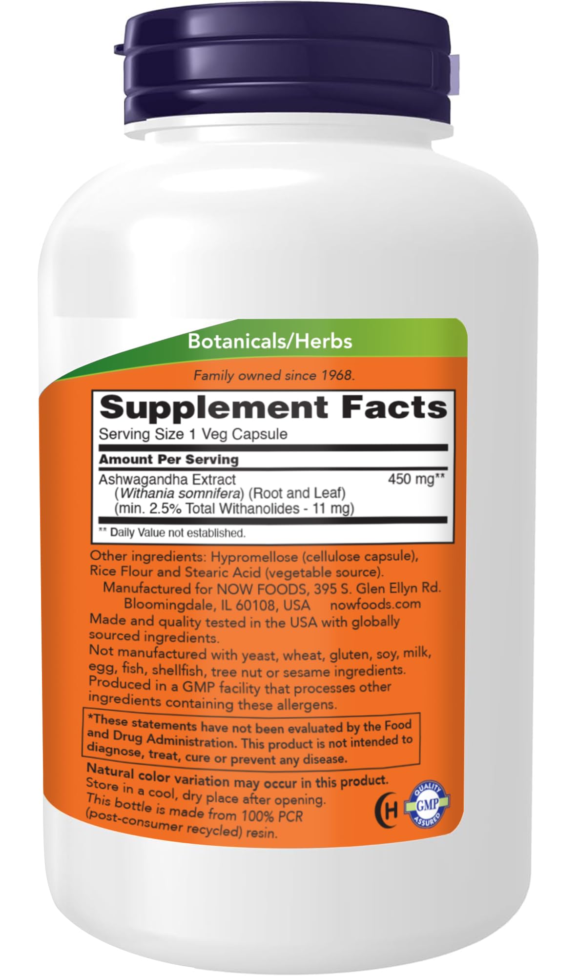 NOW Foods Ashwagandha Extract 450 mg Vegan, Kosher, Non-GMO - 240 Veg Capsules, NOW Foods