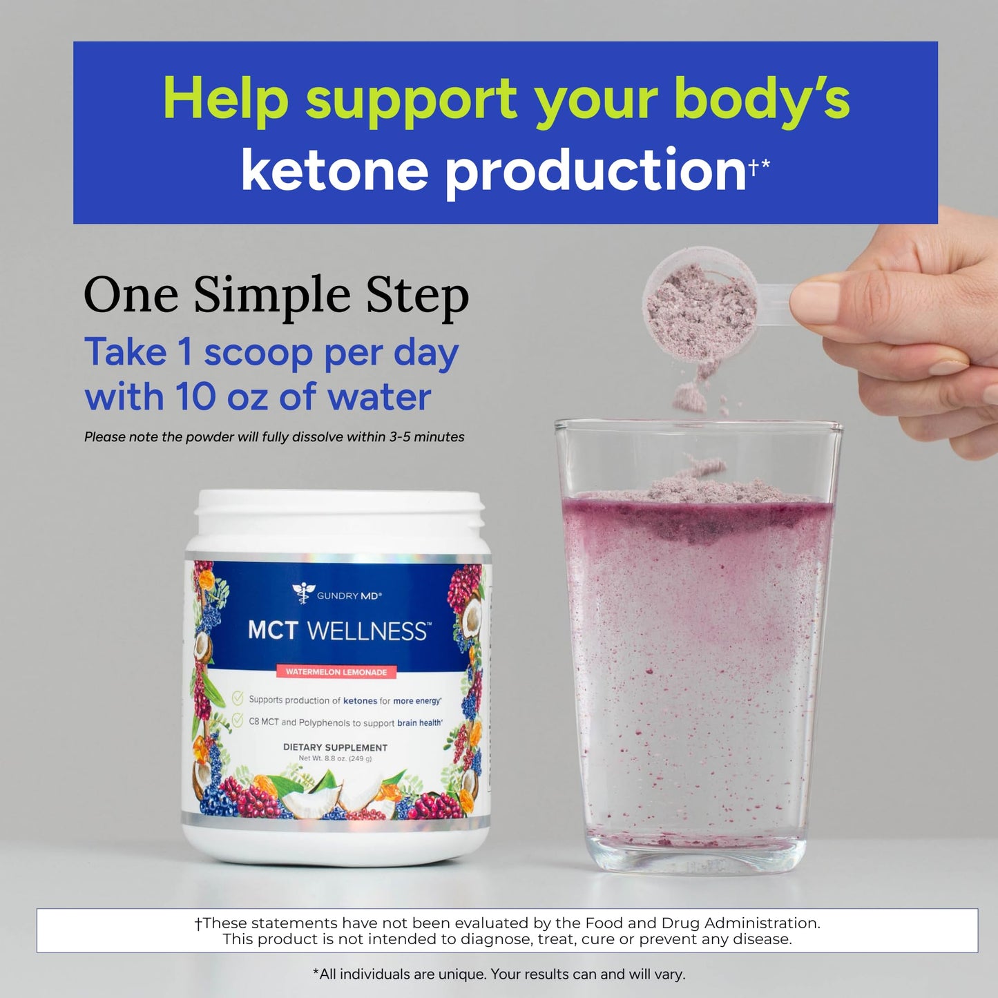 Gundry MD MCT Wellness Powder to Support Energy, Ketone Production and Brain Health, Keto Friendly, Sugar Free (30 Day Supply, Watermelon Lemonade) Gundry MD