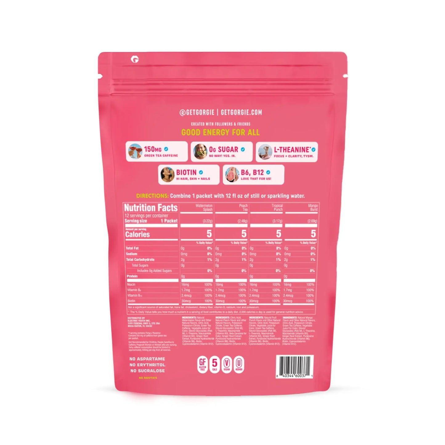 GORGIE Bestsellers Variety, Sugar-Free Natural Energy Drink Mix, On the Go Powder, Healthy Energy Drinks - Green Tea Caffeine, Biotin, B Vitamins -150mg Caffeine, L-Theanine, Vegan, & Low Calorie (Pack of 12) GORGIE