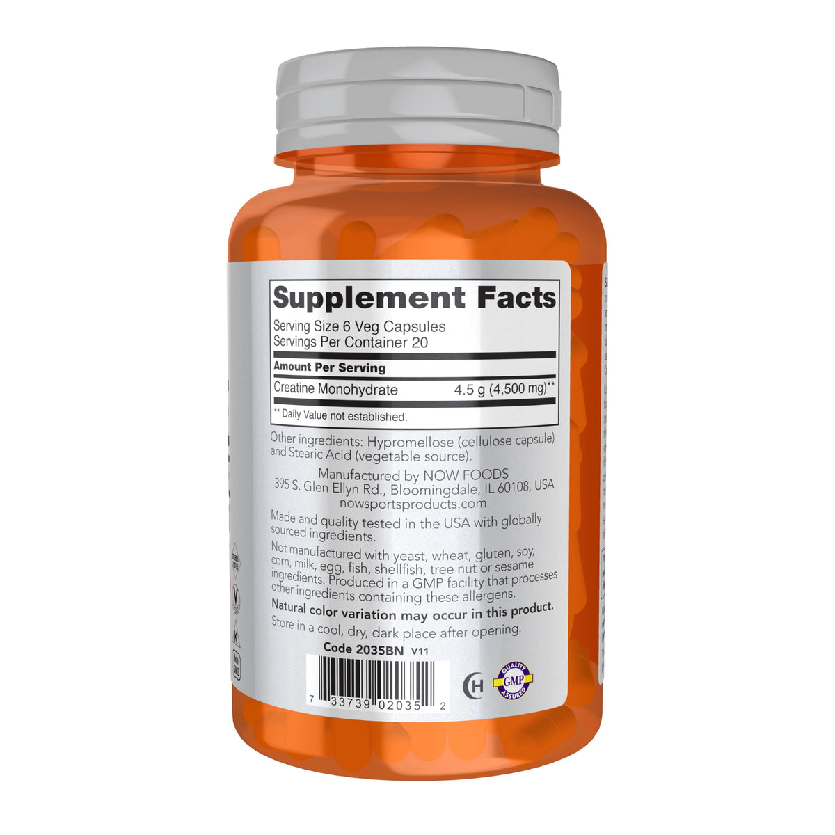 NOW Foods Sports Nutrition, Creatine Monohydrate 750 mg, Mass Building*/Energy Production*, 120 Veg Capsules NOW Foods