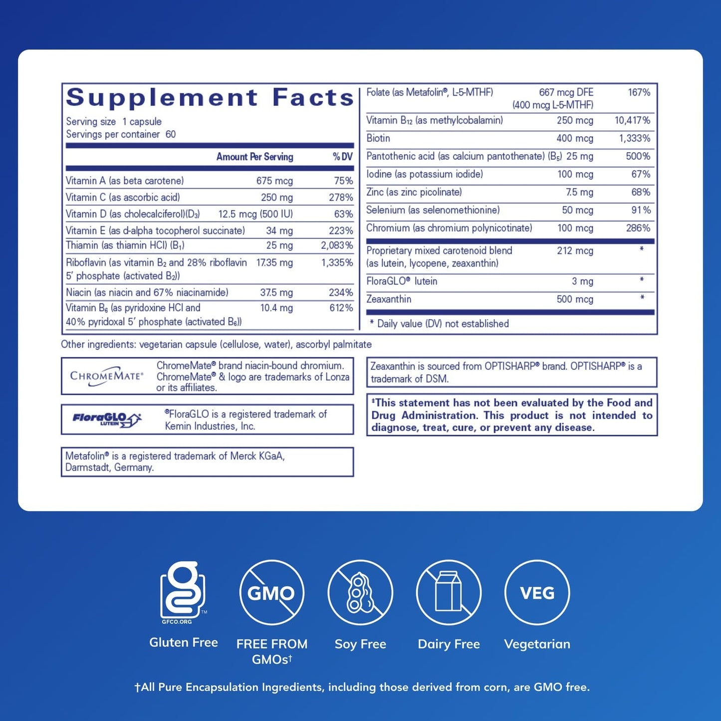 Pure Encapsulations Multi T/D - Multivitamin & Mineral Supplement - for Daily Wellness, Cardiovascular & Immune Health* - Rich in Vitamins & Minerals - Gluten Free & Vegetarian - 60 Capsules Pure Encapsulations