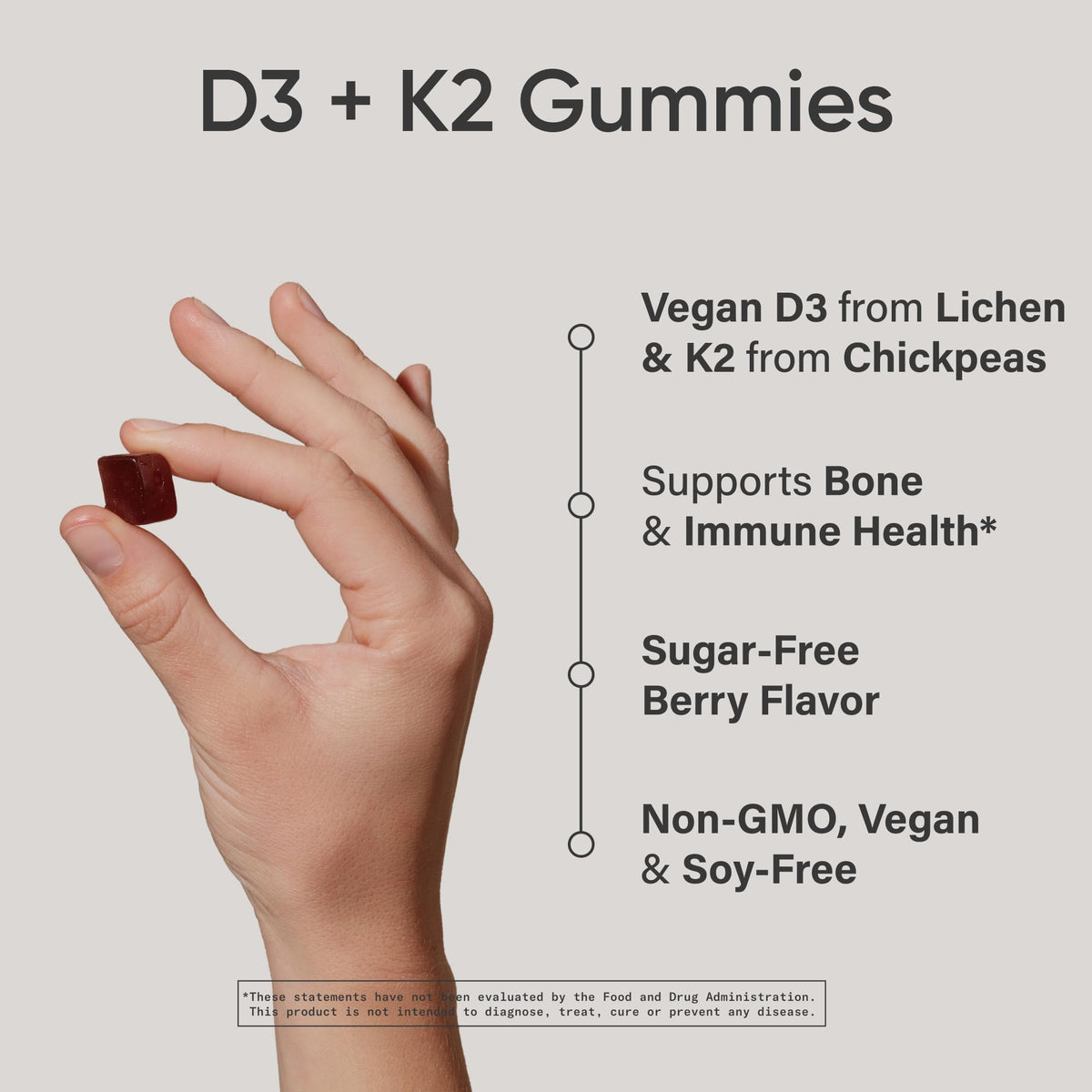 Sports Research® Vegan Vitamin D3 + K2 Sugar-Free Gummies - 125mcg (5000iu) Vitamin D w/ 100mcg Mk7 Vitamin K - Supports Bone & Immune Health Sports Research