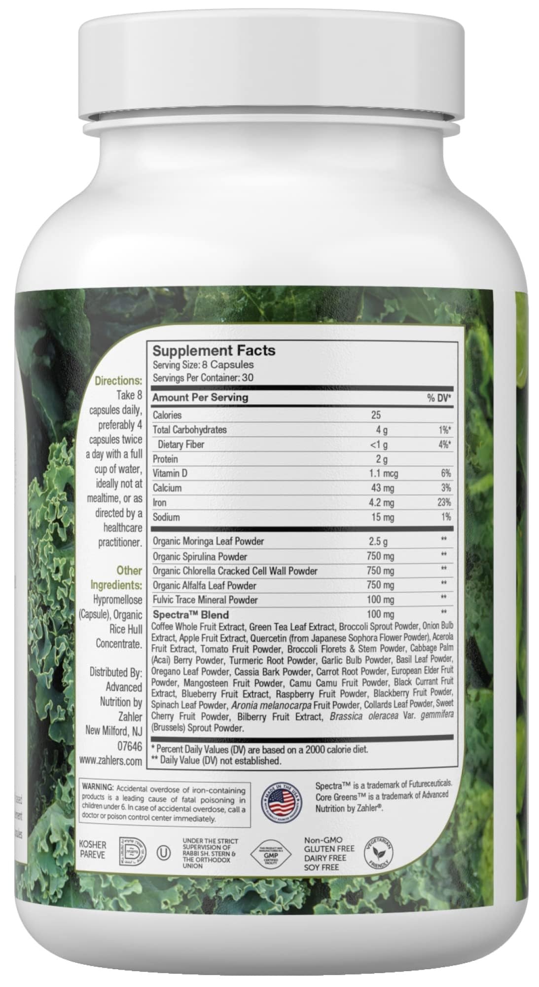 Zahler Core Greens, Superfood Greens Capsules, Super Greens with Spirulina, Chlorella, Spectra Blend and More, Kosher, 240 Capsule (240 Capsules) Zahler
