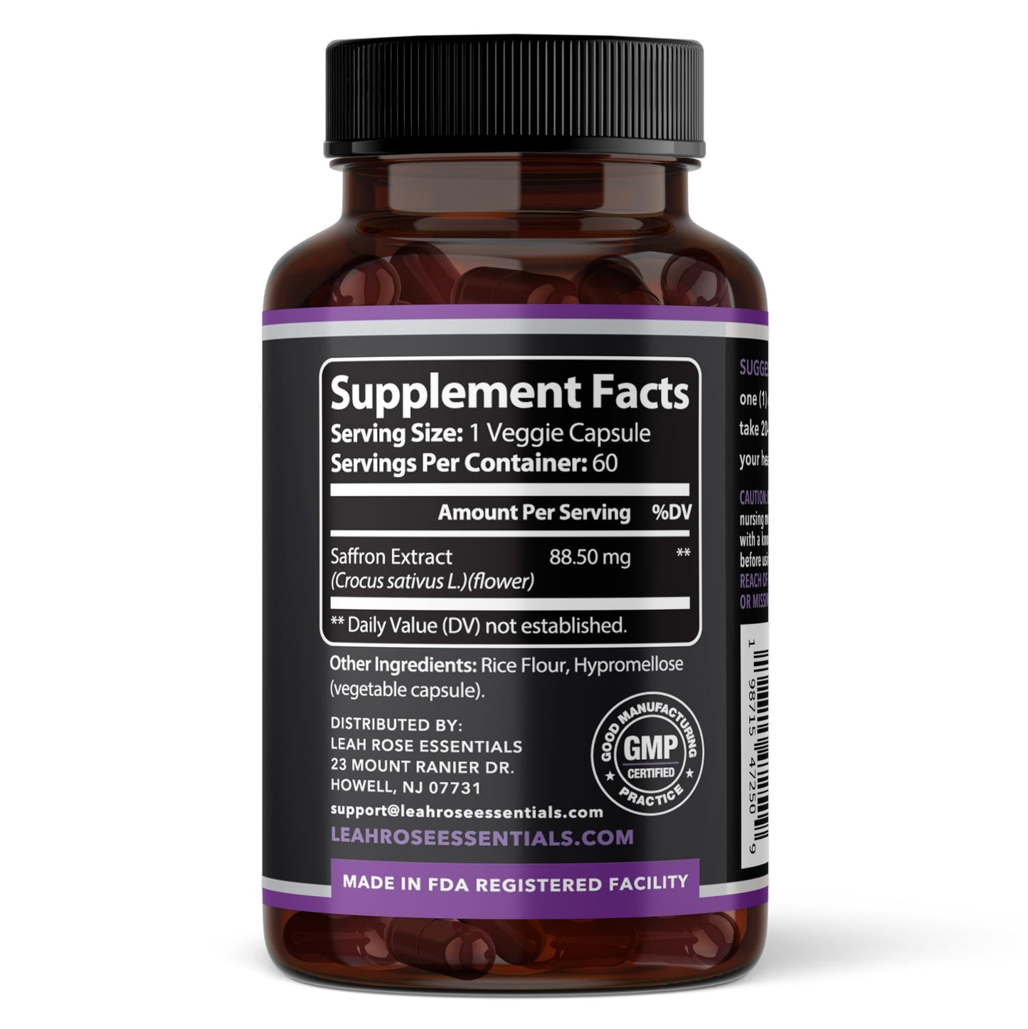 Leah Rose Essentials Saffron Supplement 88.5mg | Mood, Focus, and Stress Support | 60 Premium Saffron Extract Capsules | Made in the USA | 3rd Party Lab Tested | Non-GMO, Vegan, Gluten-Free Leah Rose Essentials