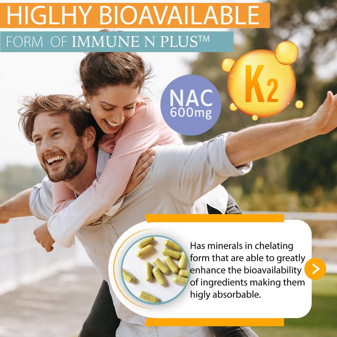 (90 Capsules), NAC 600mg, Quercetin 1,000mg, Vitamin C 500mg, Zinc 50mg, Vitamin D3 5,000iu, Selenium, Copper, Acerola, Ginger, Rutin, Citrus Bioflavonoids, Rose Hips, Echinacea, Immune N Plus 15 in 1 KAPPA NUTRITION
