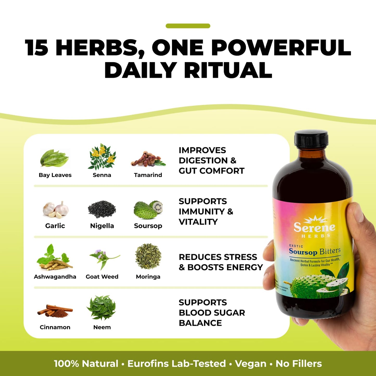 Serene Herbs - Soursop Bitters Liquid - Organic Herbal Guanabana Detox with Black Seed, Moringa & Ginger Serene Herbs