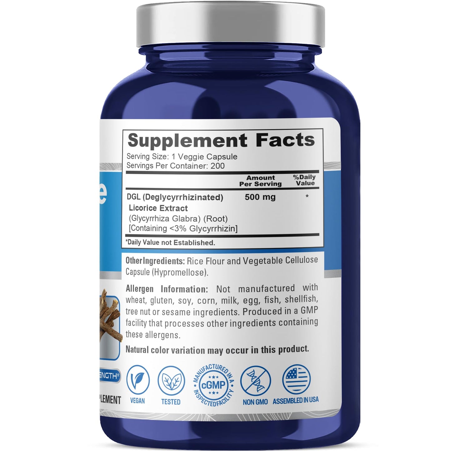 NusaPure DGL Licorice Extract 500 mg 200 Veggie Capsules (Vegan,Non-GMO) NusaPure