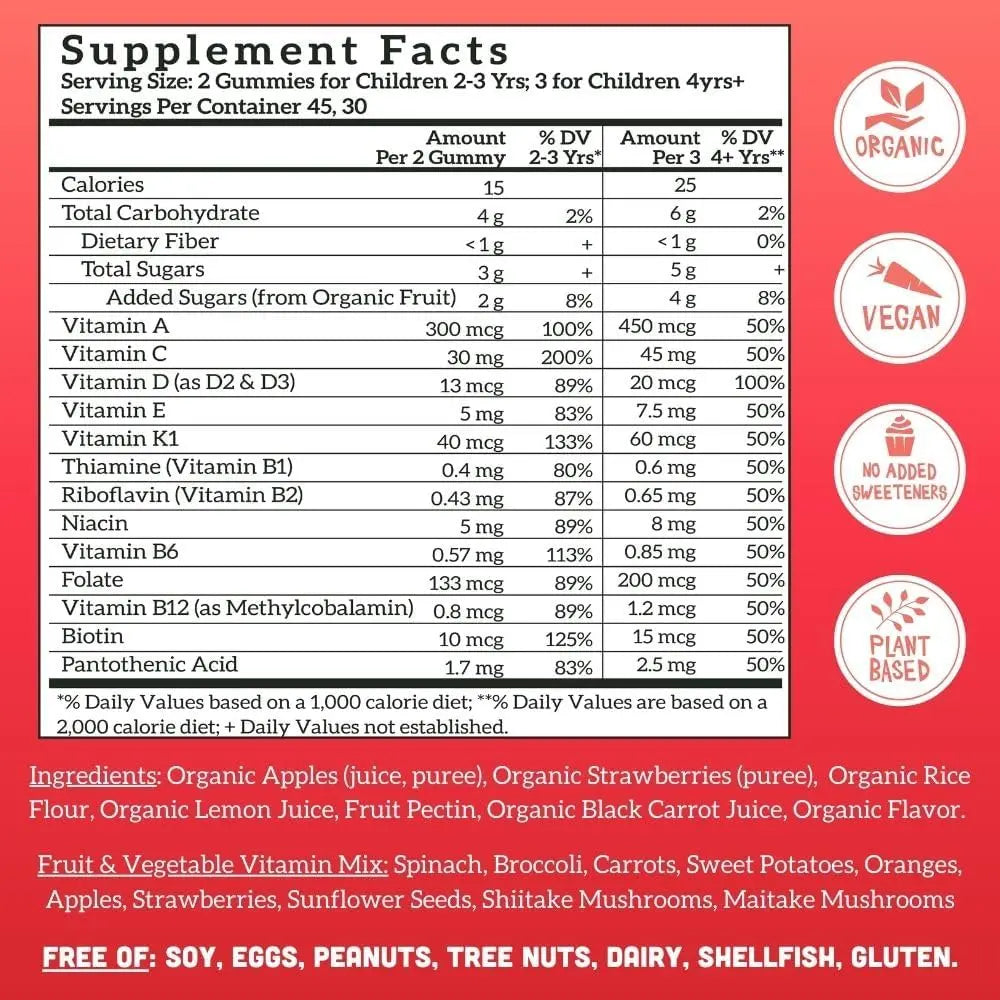 Llama Naturals Real Fruit Multivitamin Gummies | Kids & Women's Whole Food-Based Vitamins | No Added Cane Sugar | Llama Naturals