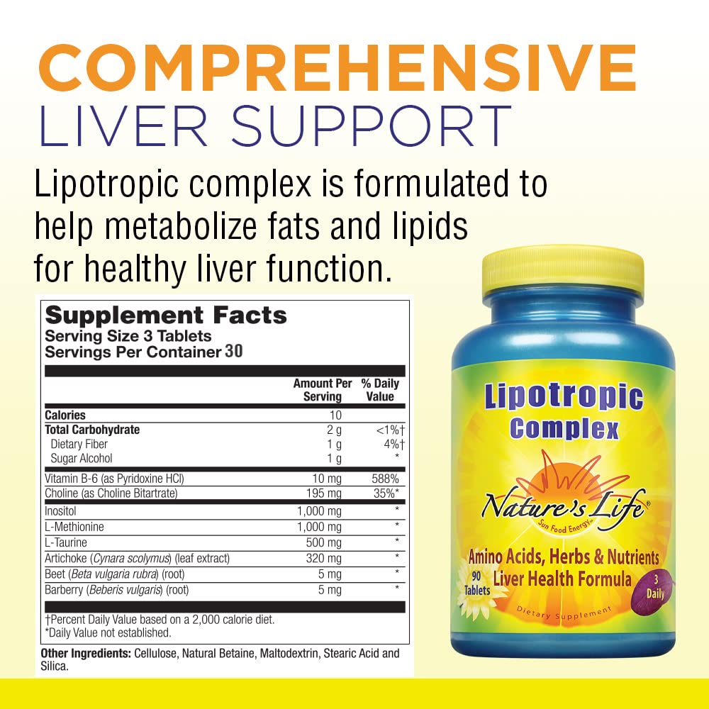 Nature's Life Lipotropic Complex | Comprehensive Support for Healthy Liver Function | with Choline & Inositol | Non-GMO | 90 Vegetarian Tablets Nature's Life