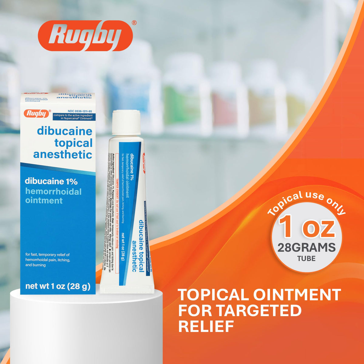Rugby Dibucaine Topical Anesthetic 1% Hemorrhoid Ointment - Pain Relief Cream for Itching and Burning, Hemorrhoid Treatment, Anti Itch Cream 1 Oz (3 Pack) RUGBY LABORATORIES