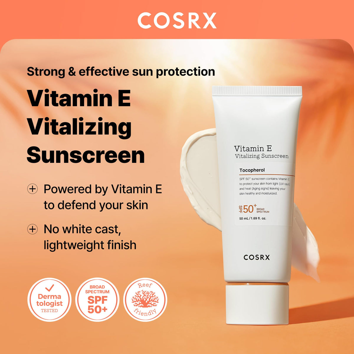 COSRX Vitamin E Vitalizing Sunscreen,SPF 50 Broad Spectrum Face Sunscreen, Lightweight COSRX