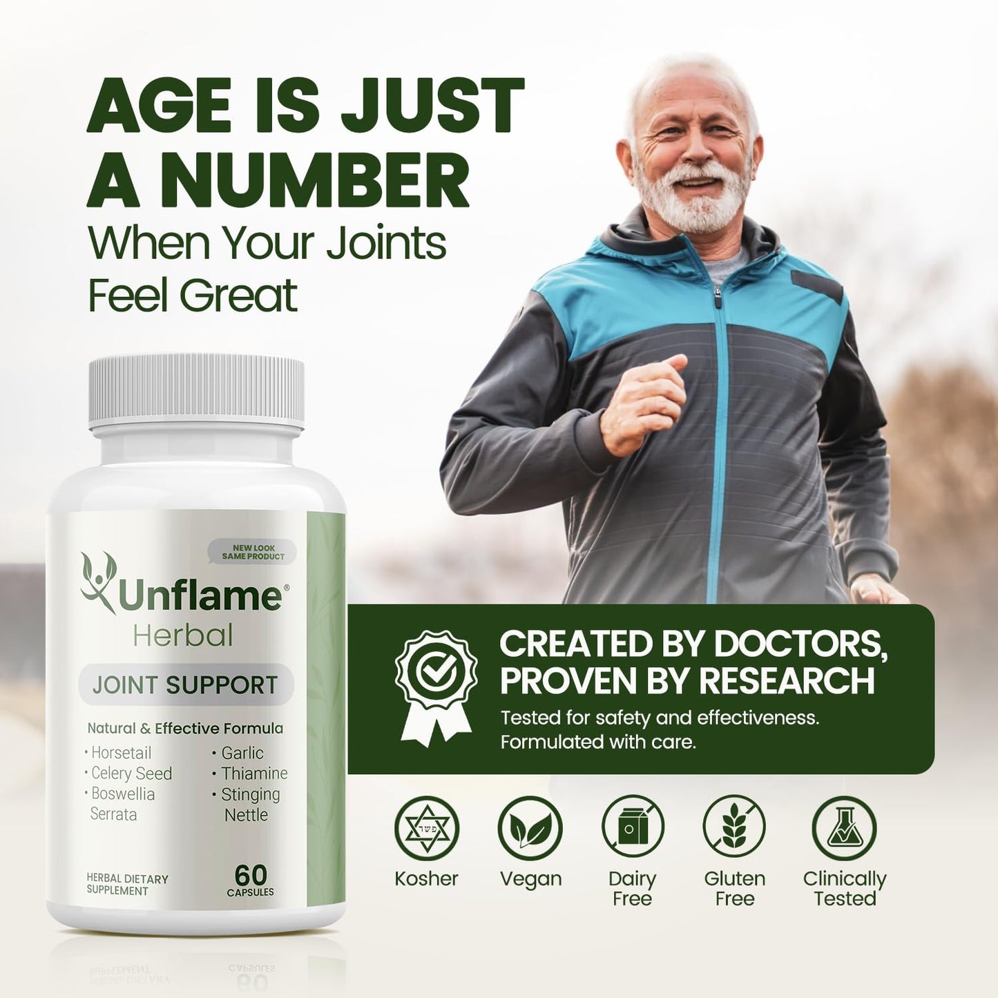 Unflame Herbal Supplement – Botanical Support for Joints, Back, and Muscles – 60 Capsules – Natural Herbal Blend – Dietary Supplement Unflame