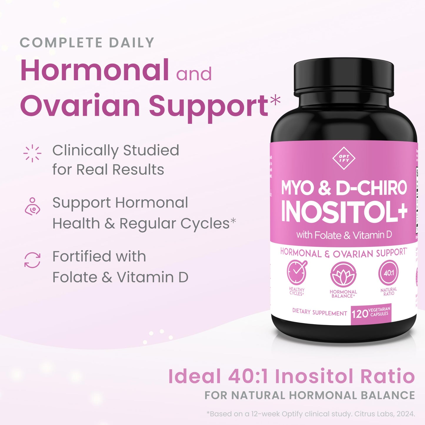 Optify Myo-Inositol & D-Chiro Inositol Supplement for Women – 40:1 Ratio Plus Folate and Vitamin D – Support Healthy Hormonal Balance Optify