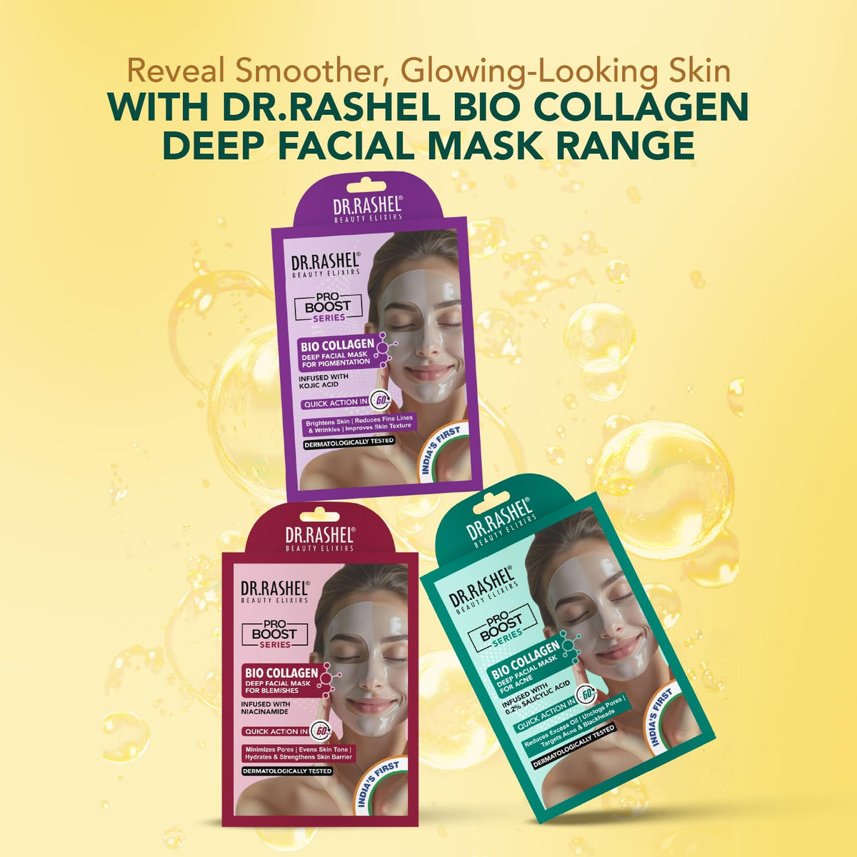 DR.RASHEL 100% Vegan Bio Collagen Deep Facial Mask Pro Boost Series | Acne Treatment & Oil Control | Quick Action 60 Minutes | 35 g / 1.23 oz DR.RASHEL