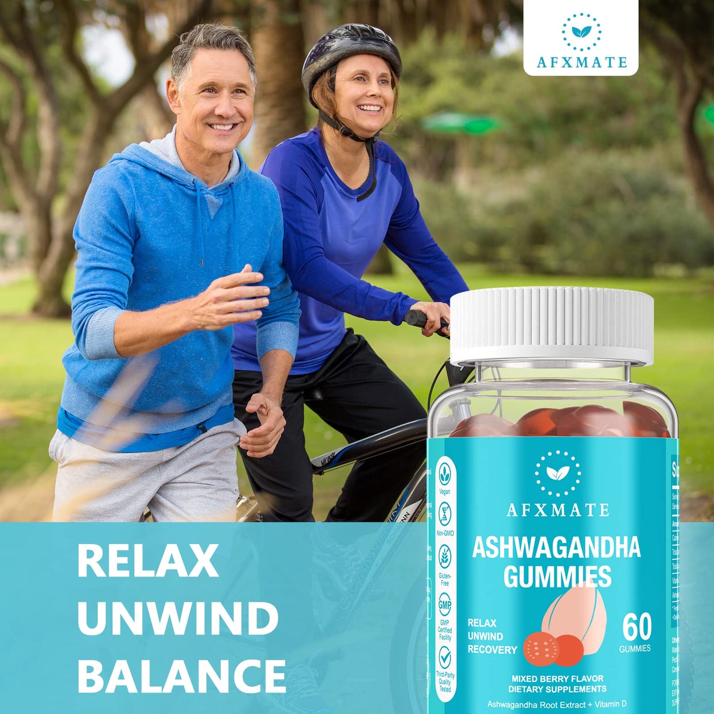 AFXMATE Ashwagandha Gummies & Vitamin D Gummies for Men & Women 120 Count Aswangdha Supplement (Non-GMO, Sugar Free & Gluten Free) AFXMATE