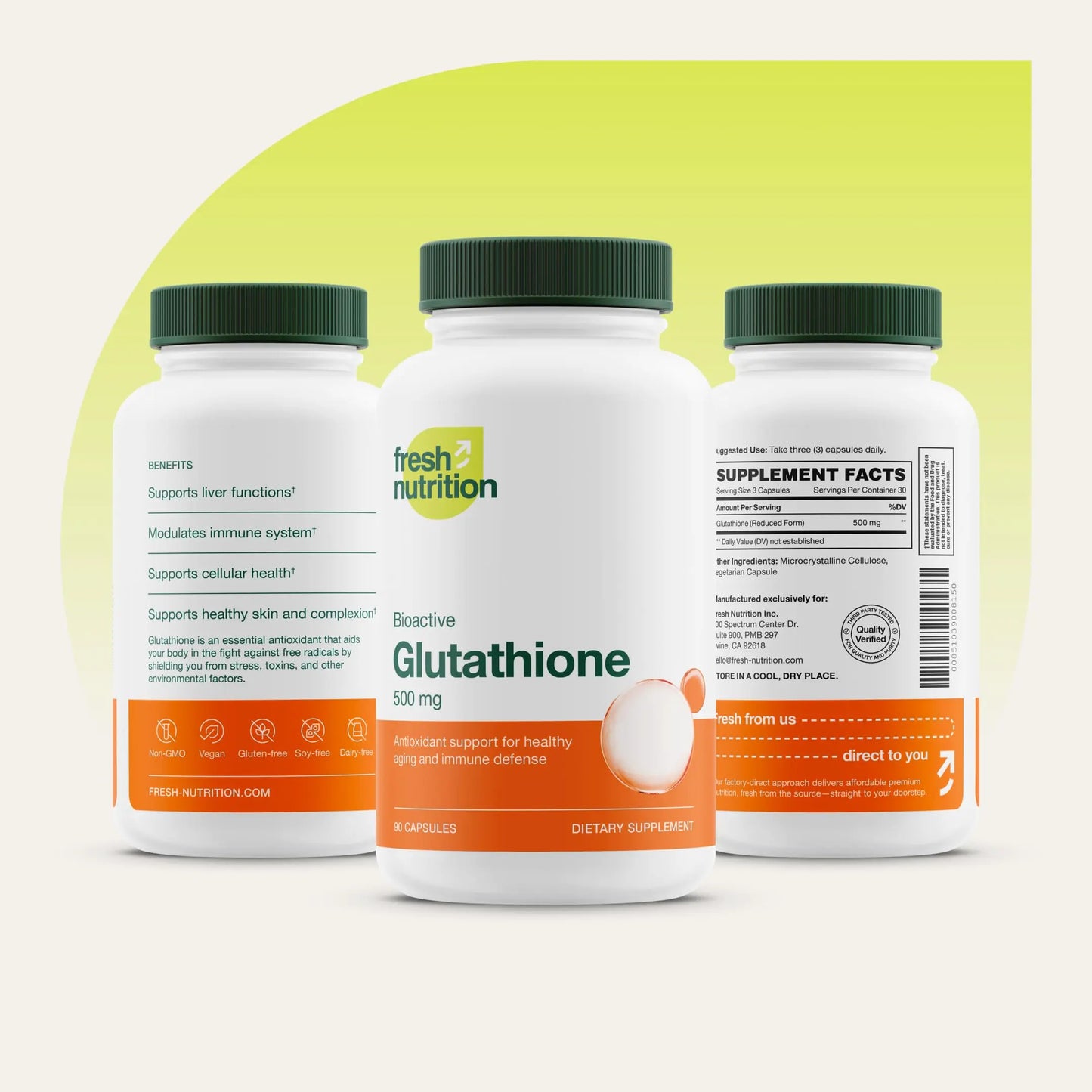 Glutathione Supplement Capsule - Strongest DNA Verified Glutathione Reduced - Vegan Friendly, Non GMO, Gluten & Soy Free Fresh Nutrition