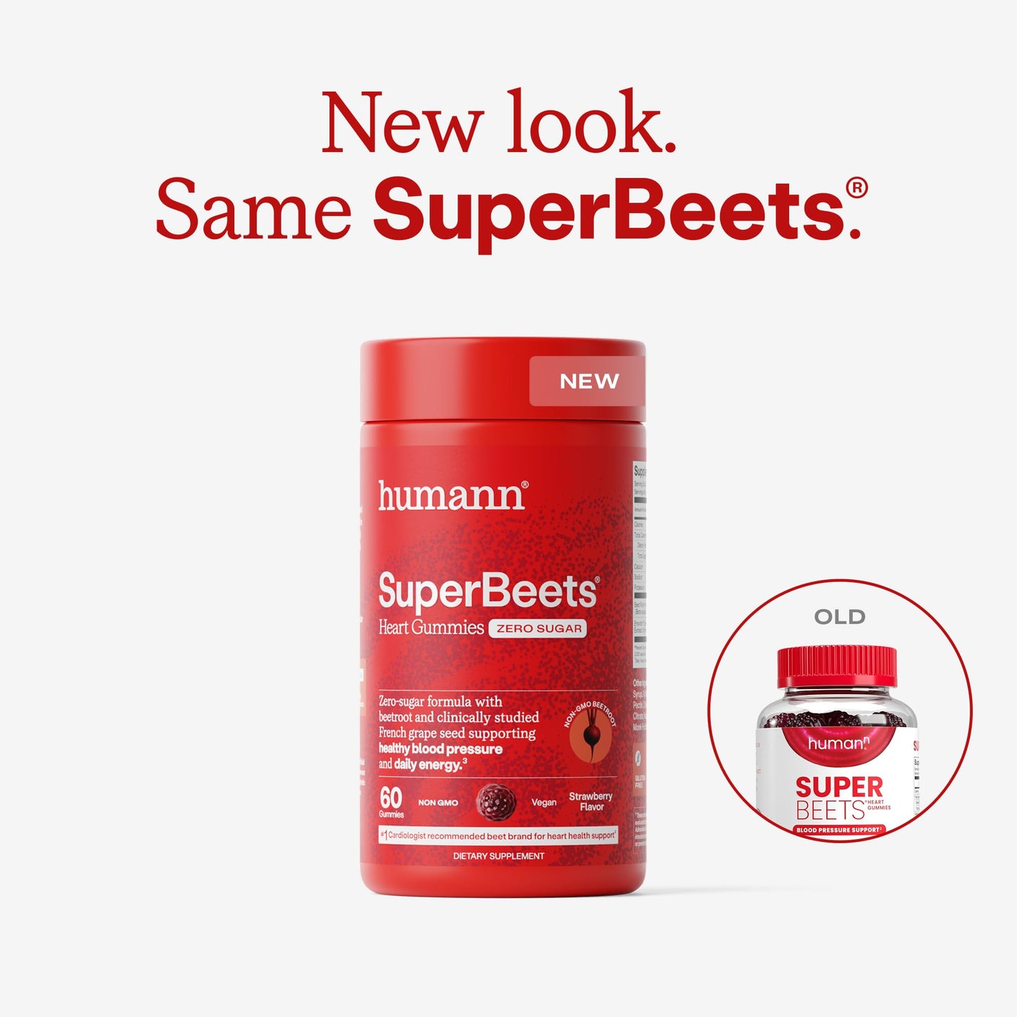 Humann SuperBeets Heart Gummies Zero Sugar - Beet Gummy with Energy Support, Grape Seed Extract & Beetroot Powder - 60 Count Humann