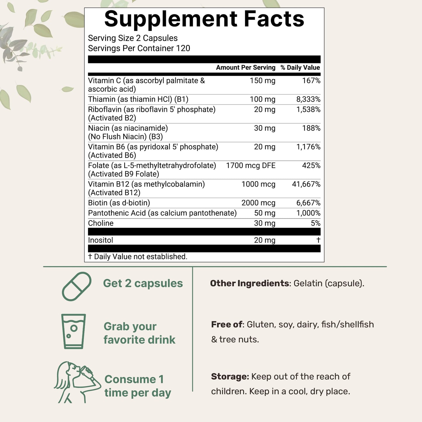 Micro Ingredients Pure Methylated B Complex, 240 Capsules | 11-in-1 Formula with Methylfolate, B12, Thiamin, Inositol, Choline, & Fat Soluble Vitamin C Micro Ingredients