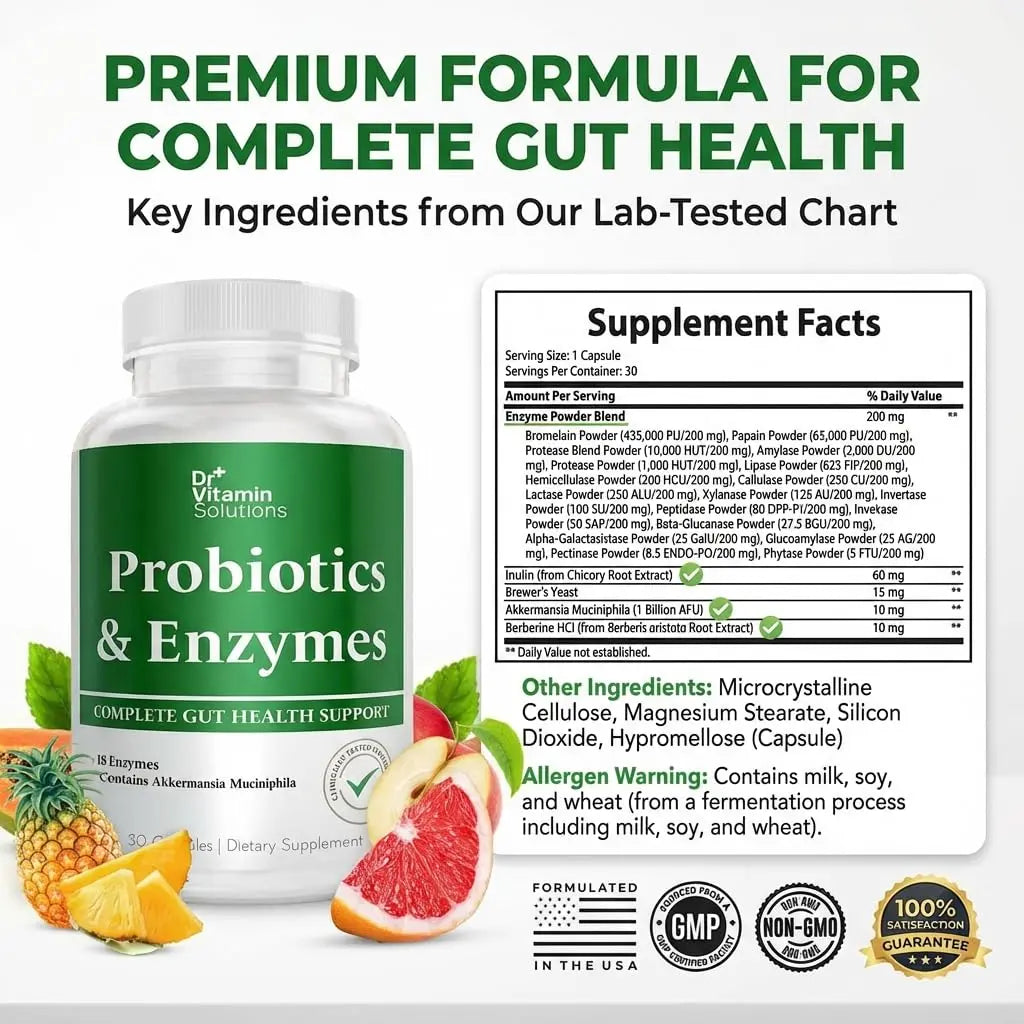 GLP-1 Support Enzymes, Pre & Probiotics for Digestive Health, Berberine Weight Loss Support, Akkermansia Muciniphila for Women & Men | Gut Health, Bloating Relief, 30 Ct DR VITAMIN SOLUTIONS