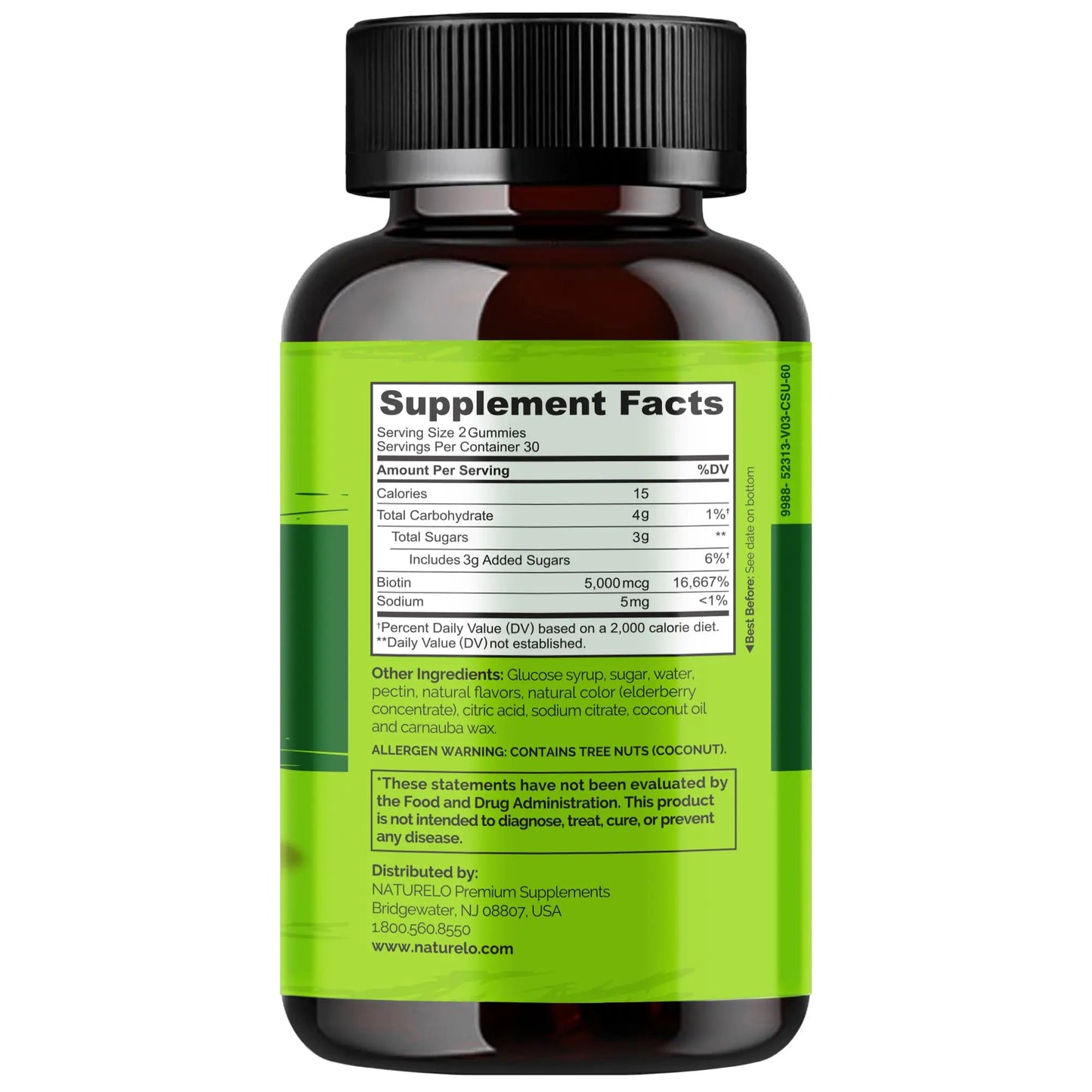NATURELO Biotin Gummies - Supports Healthy Hair, Skin & Nails - High Potency 2500 mcg - Non GMO, Gluten Free - 60 Gummies NATURELO