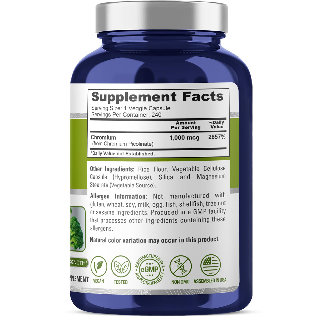 NusaPure Chromium Picolinate 1000mcg 240 Veggie Capsules (Non-GMO, Vegan) NusaPure