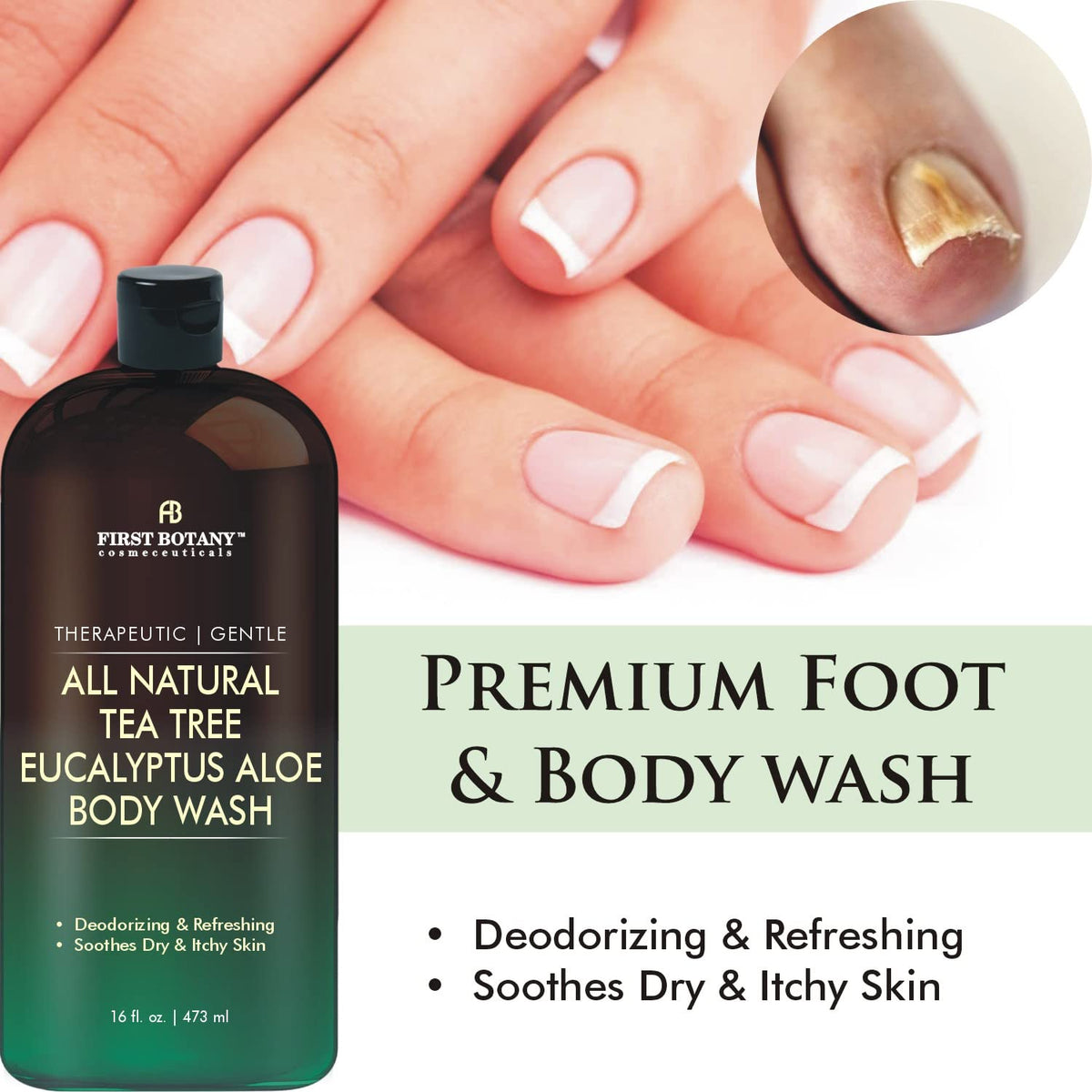 First Botany, ALL Natural Body Wash - Fights Body Odor, Athlete's Foot, Jock Itch, Nail Issues, Dandruff, Acne, Eczema First Botany