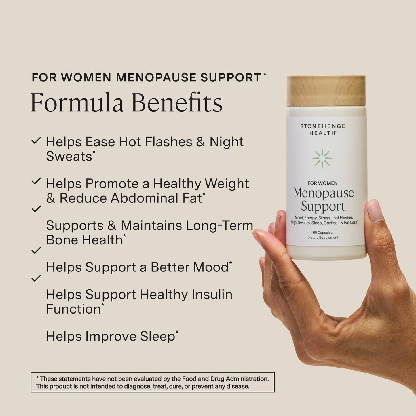 Stonehenge Health for Women Menopause Support for Peri + Menopause + Post - Mood, Energy, Stress, Hot Flashes, Night Sweats, Sleep & Cortisol, Chromax Chromium, Vitamin D3, KSM-66 Ashwagandha Extract Stonehenge Health