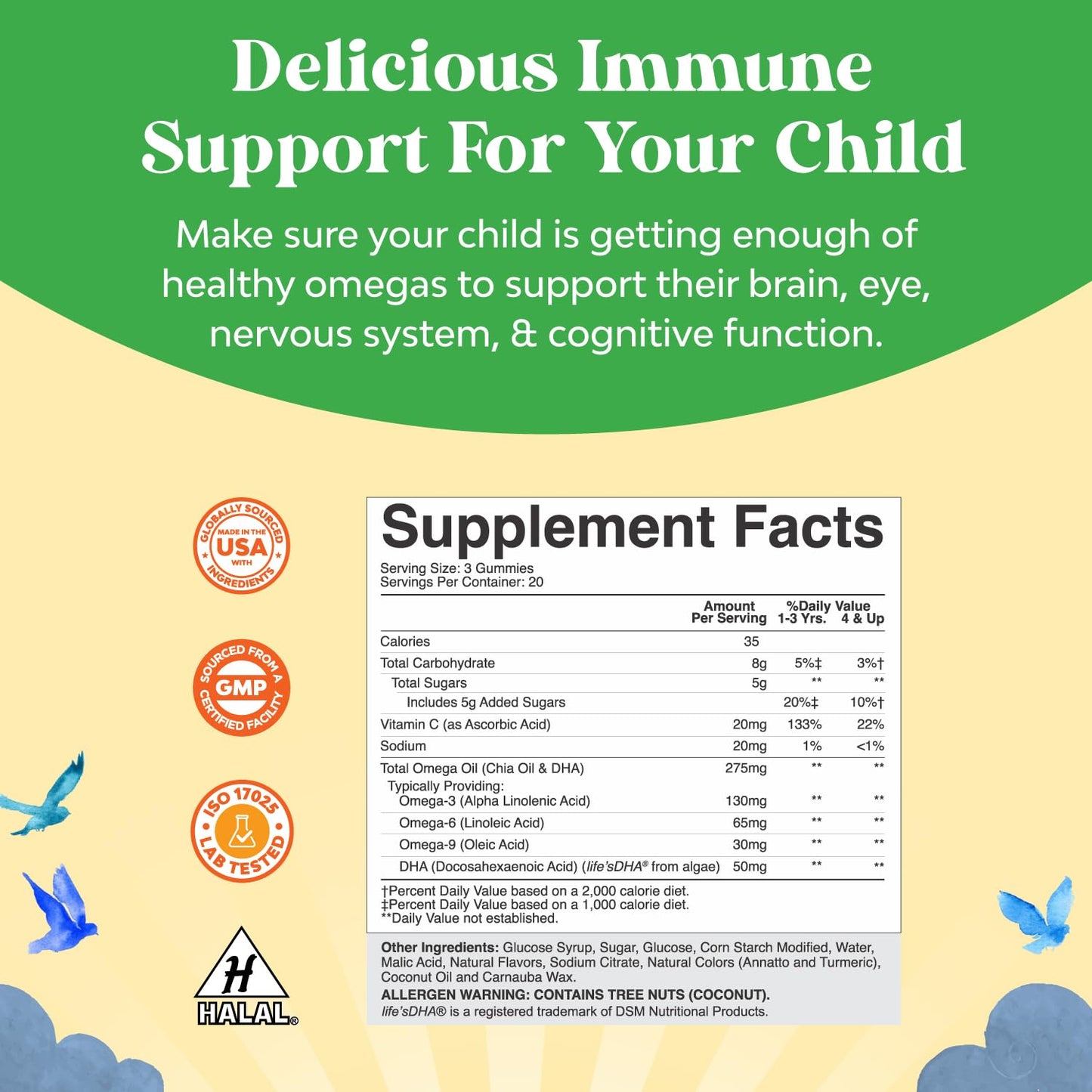 Bundle of Kids DHA Omega 3 Gummies - Fatty Acids Omega 3 6 9 for Brain Immune Strength Vision Focus Support and Liquid Multivitamin for Kids Immunity Support Natures Craft