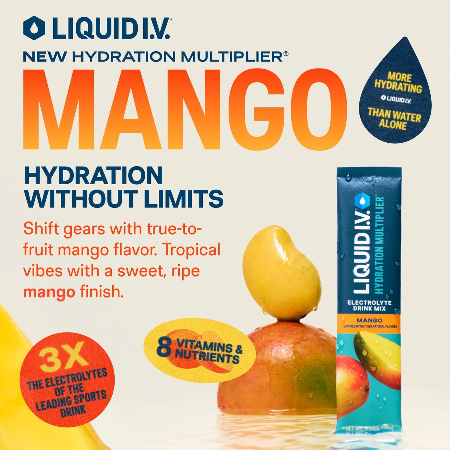 Liquid I.V.® Hydration Multiplier - Mango | Electrolyte Powder Drink Mix | 1 Pack (16 Servings) Liquid I.V.