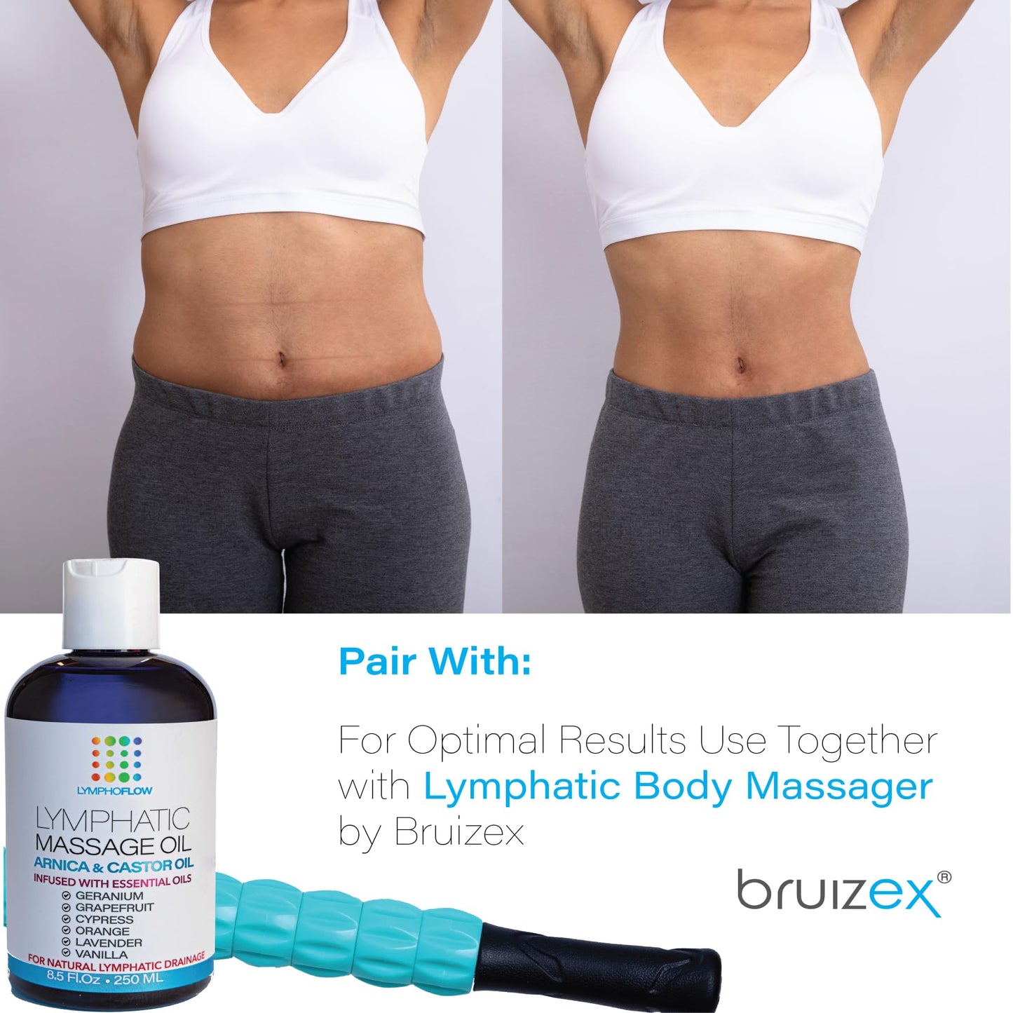 Bruizex Lymphatic Drainage Massage Oil with Arnica & Cold Pressed Castor Oil, Lightweight Non-Greasy Body Massage Oil for Daily Lymphatic Massage, Aftercare Routine, Lightweight Formula - 8.5 Oz Bruizex