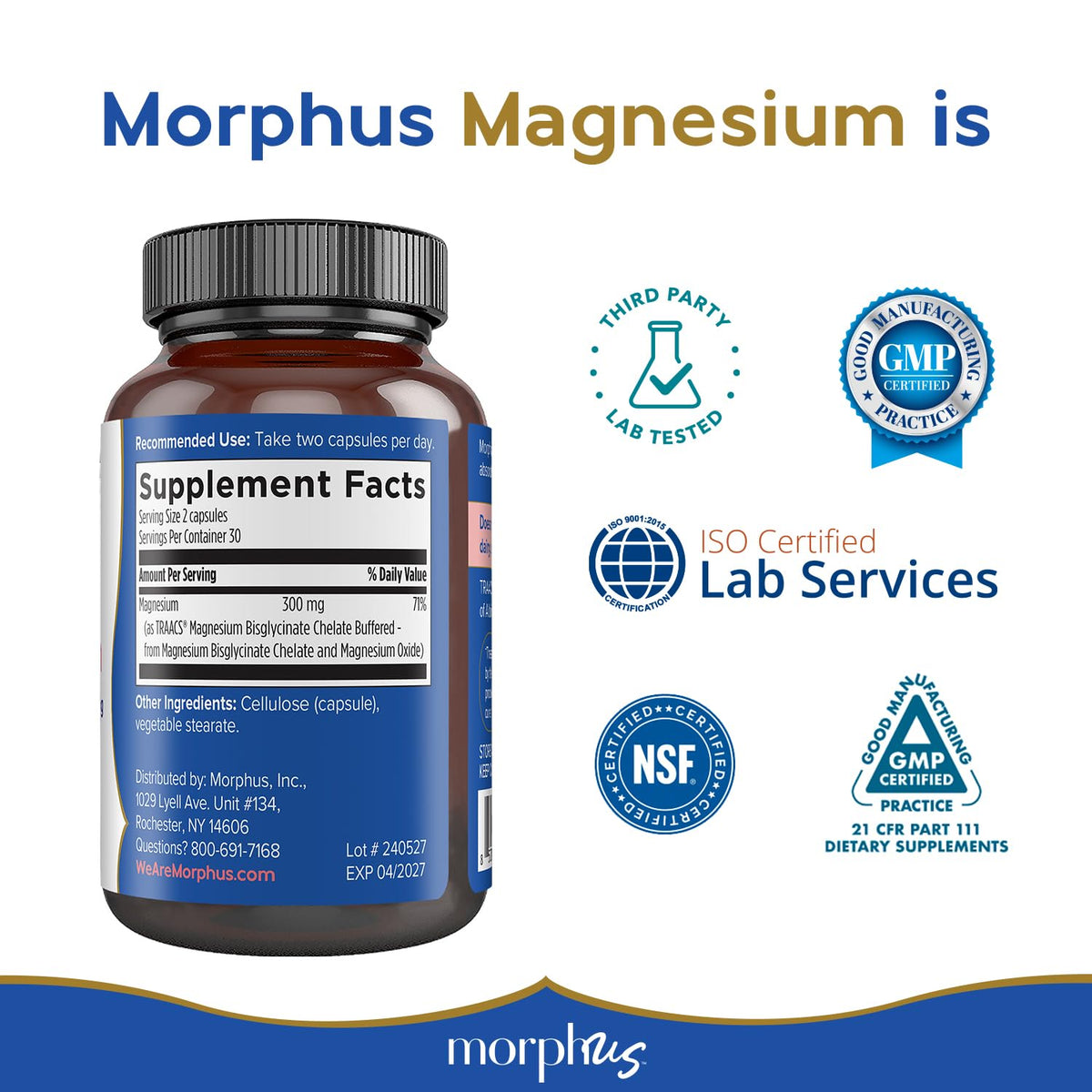 Morphus Magnesium Bisglycinate Chelate 300mg Supplement | 60 Capsules | Helps Women with Perimenopause & Menopause Symptoms | Restful Sleep, De-Stress, Relaxes Muscles & Nerves | Fast Absorption MORPHUS